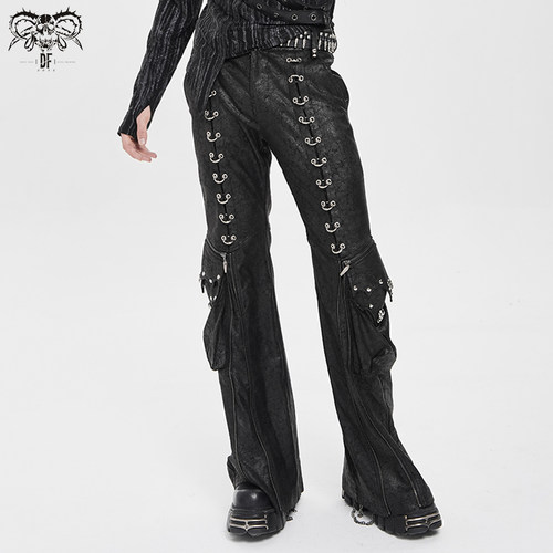 Devilfashion弹力仿皮喇叭裤