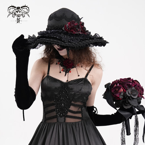 Devilfashion玫瑰花大帽檐草帽