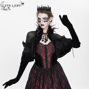 EVA 饰仿真丝哥特披肩ECA021 LADY领口羽毛装