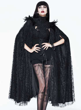 EvaLady 恶魔时尚女装暗黑哥特珠花羽毛脖套斗篷【ECT007】