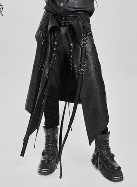 Devil fashion恶魔时尚 朋克裂纹皮翻领腰头半裙【SKT244】