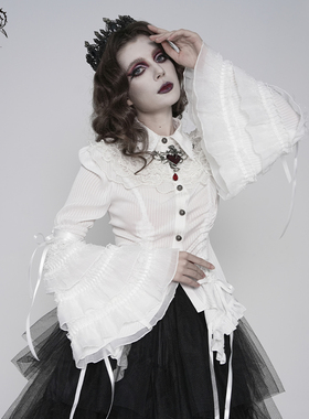 DEVIL FASHION恶魔时尚哥特条纹荷叶边大袖摆衬衫【SHT159】