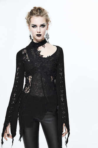 Devil fashion 不对称毛织拼蕾丝T恤【SR004】