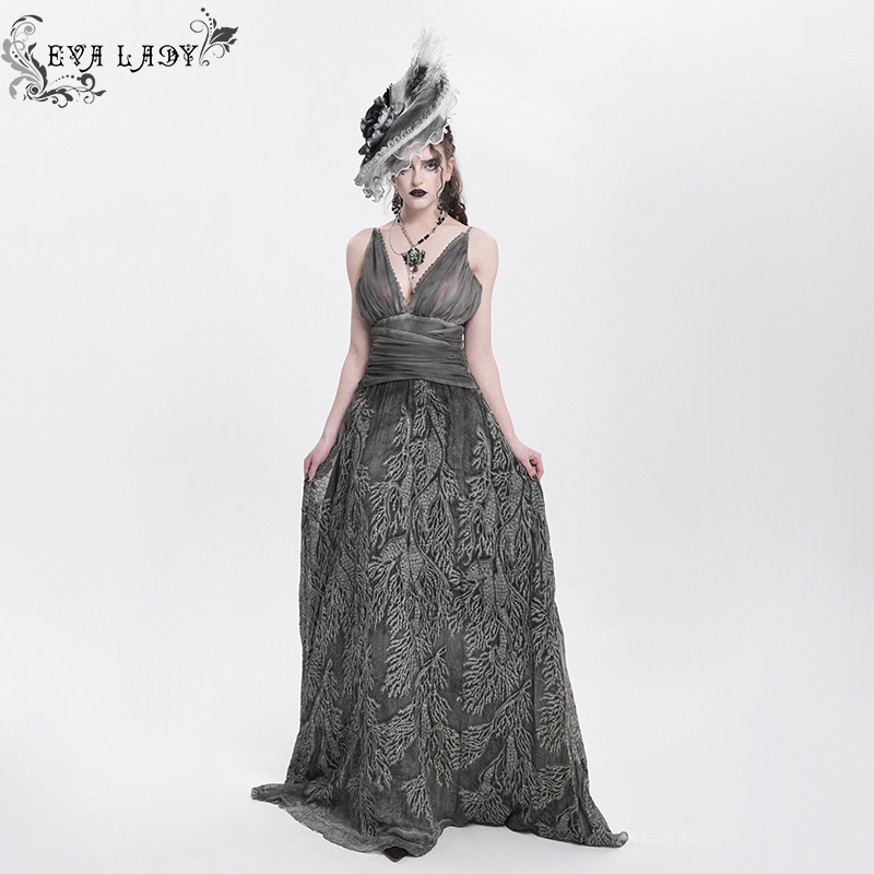 收腰树枝烟雾图案绣花EvaLady