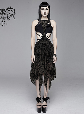 Devil Fashion 黑色女王十字架植绒印花无袖连衣裙【SKT09001】