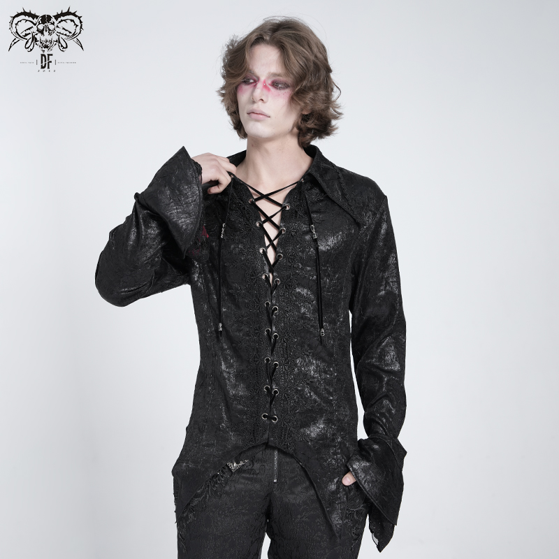 Devil fashion恶魔时尚 原创设计哥特尖角长袖绑带衬衫男装SHT137