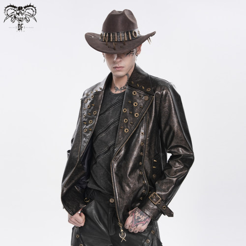 DEVIL FASHION恶魔时尚朋克裂纹皮古铜色外套【CT285】