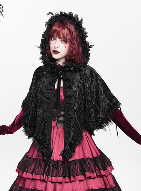 Devil fashion恶魔时尚 暗黑哥特朋克风绣花丝绒料连帽披肩CA051