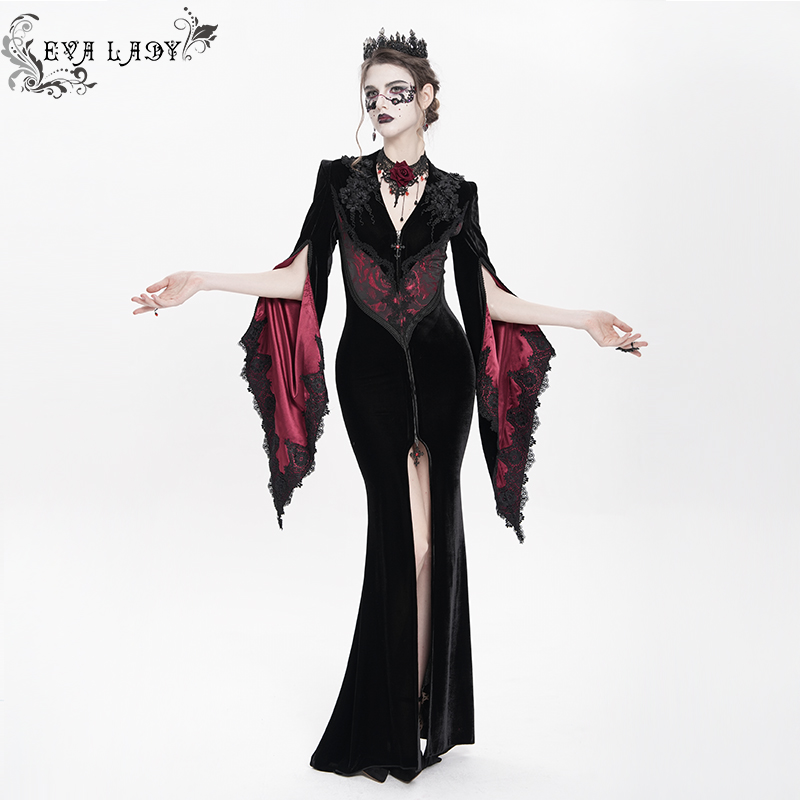 EVALADY袖摆开叉哥特丝绒长外套