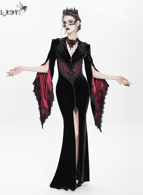 EVA LADY 暗黑风袖摆开叉哥特弹力丝绒长外套收身版型ECT02201/02