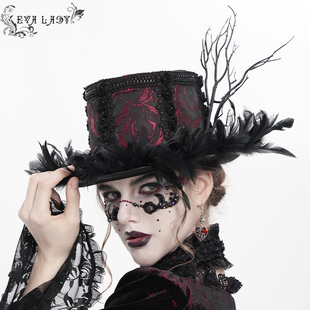EVA 饰帽子哥特头饰EAS038 LADY哥特羽毛玫瑰花有树枝装
