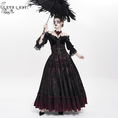 EVA LADY 哥特连体腰封成品花超大裙摆长款半身裙秋冬ESKT07001/2