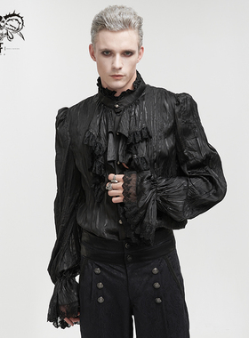 Devil fashion 哥特秋冬装男士衬衣立领长袖修身黑色荷叶边SHT092
