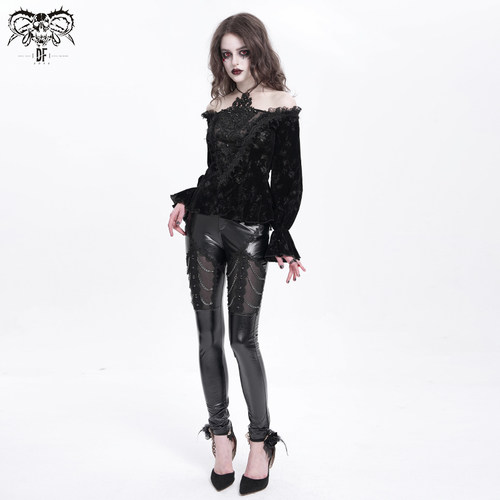 Devilfashion压花四面弹皮裤