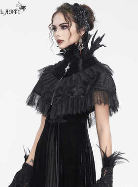 EvaLady 长短羽毛花网料睫毛花边短款披肩【ECA014】