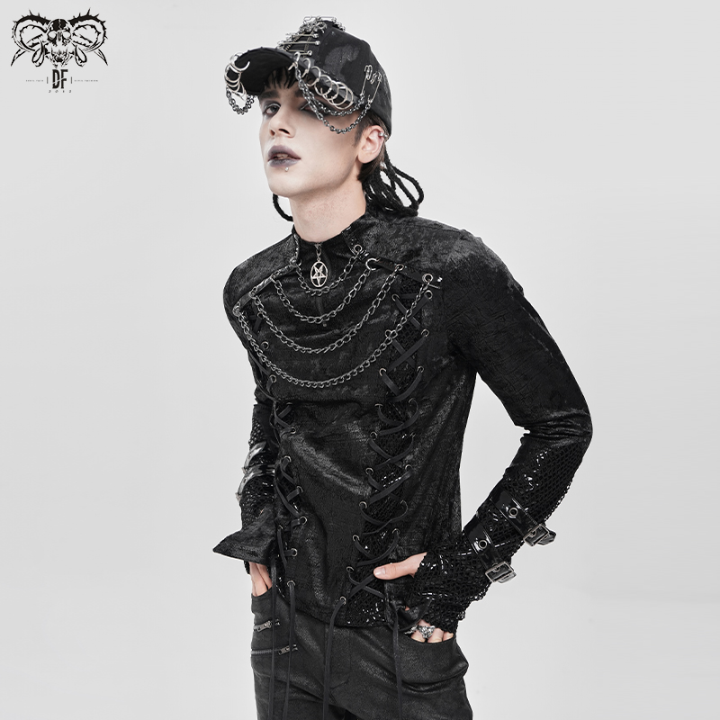 绒面乱纹针织朋克长袖T恤