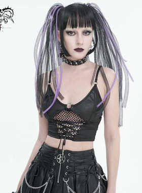 Devil fashion 亚文化哥特风针织拼网布绑带吊带上衣女夏季/TT246