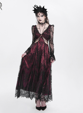 Devil fashion 恶魔时尚新年战袍哥特长袖蕾丝红黑色连衣裙SKT171