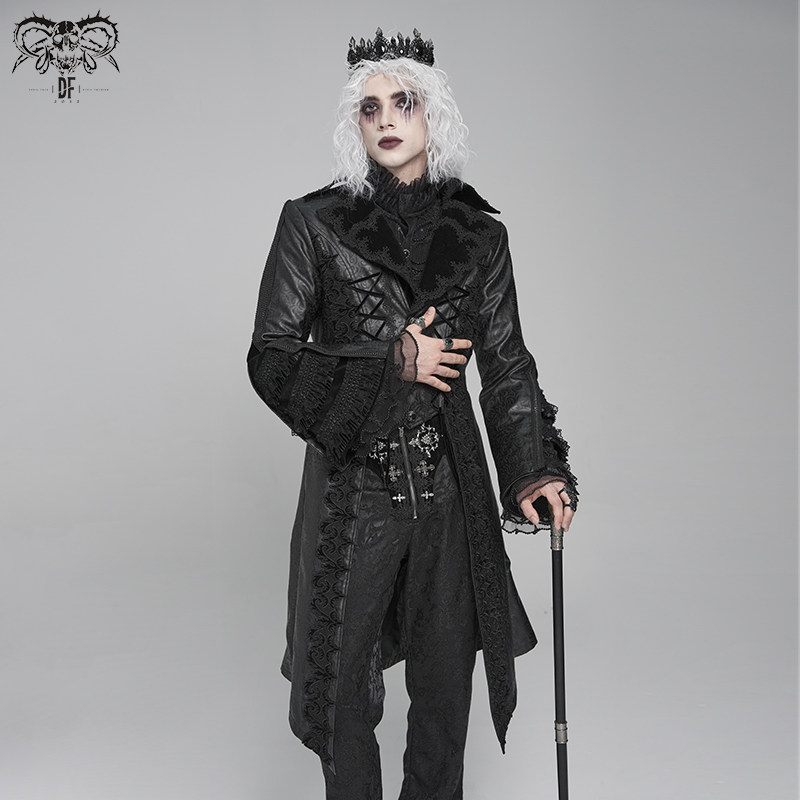 DEVIL FASHION恶魔时尚哥特花纹皮中长外套【CT275】