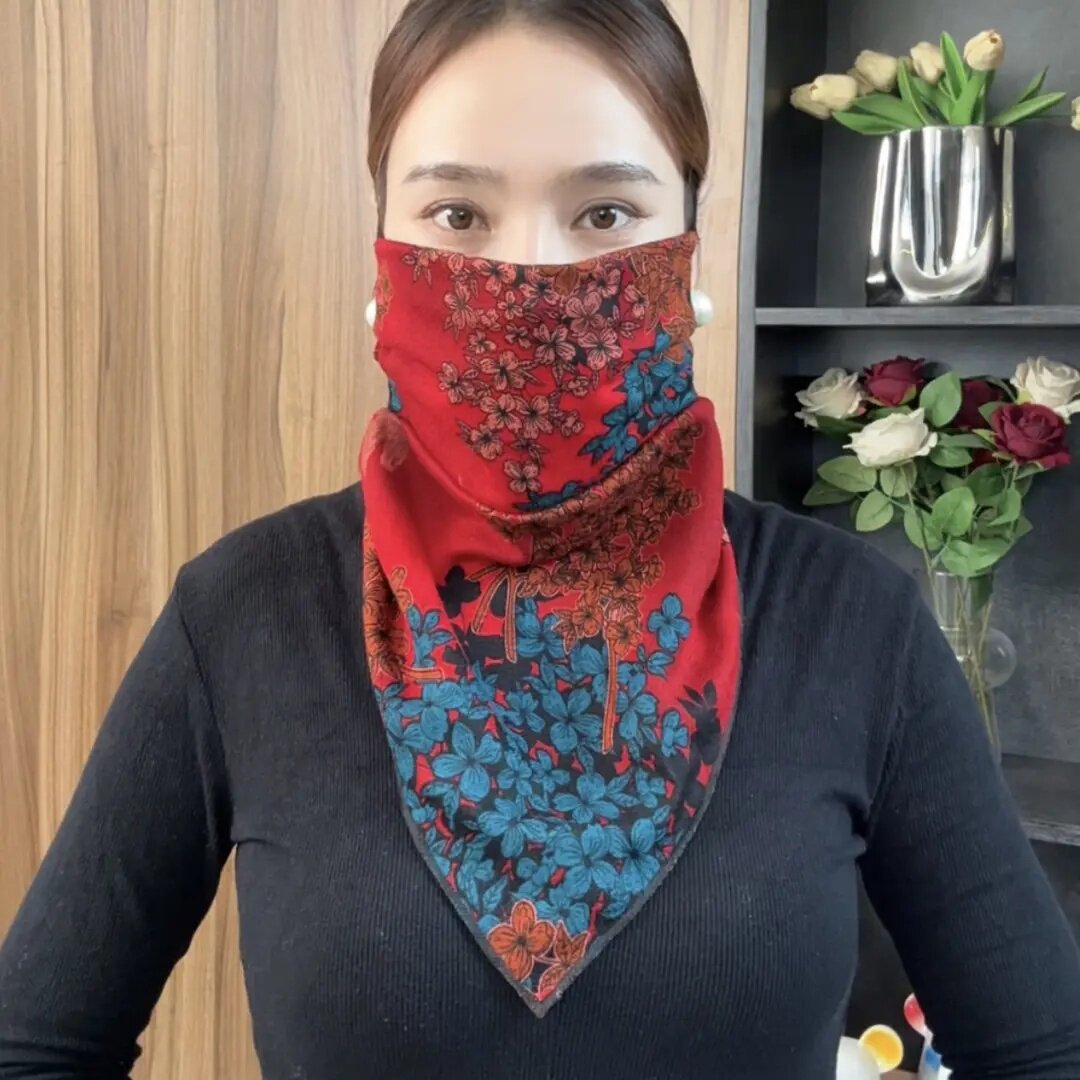 中国风秋冬保暖口罩面罩一体护脖双层加厚保暖洋气护颈三角巾围脖
