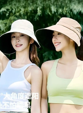 骆驼街黑胶加大檐防晒帽轻薄可折