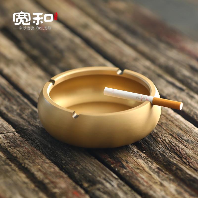 宽和 钵式纯黄铜烟灰缸 家用客厅茶几办公室茶桌装饰摆件黄铜烟缸