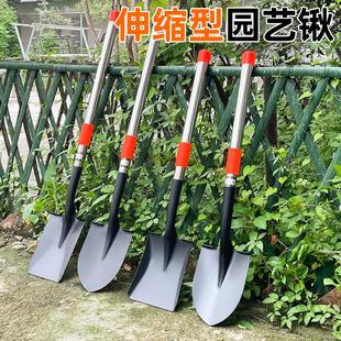 铁锹锰钢不锈钢伸缩手柄小铲子雪铲铁锨户外车载家用挖土园艺工具