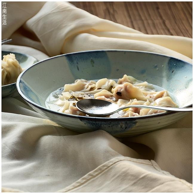 窑变欧式粗陶水果沙拉碗斗笠碗家用复古创意陶瓷大碗大号汤碗面碗