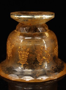 旧藏古寺地宫老水晶雕刻吉祥八宝K描金供杯 护法杯收藏