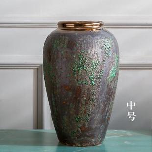 欧式台面粗陶瓷花瓶插干花复古陶罐摆件家居软R装饰工艺品坛子缸