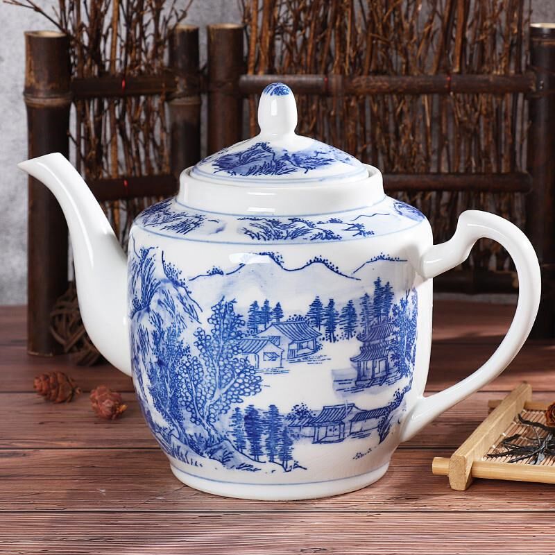 老式景德镇陶瓷油壶青花洋莲凉水壶瓷器茶盘Q茶杯可套装茶壶茶具