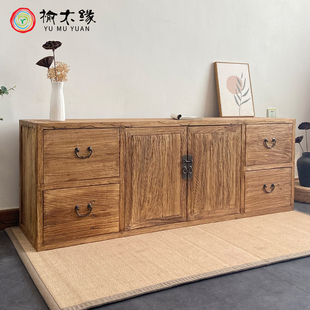储物收纳低柜客厅柜家用原木侧边靠墙餐边柜 老榆木电视柜实木中式