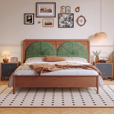 标卡复古全实木中古风软包法式田园风1米8双人床婚床批发轻奢风