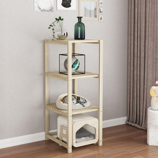 N5猫砂盆上方置物架猫爬架多层阳台落地式实木花架层架扫地机架定