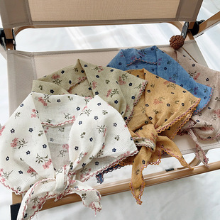 韩系棉麻儿童三角巾宝宝头巾春秋出游可爱围脖女海边拍照护颈领巾