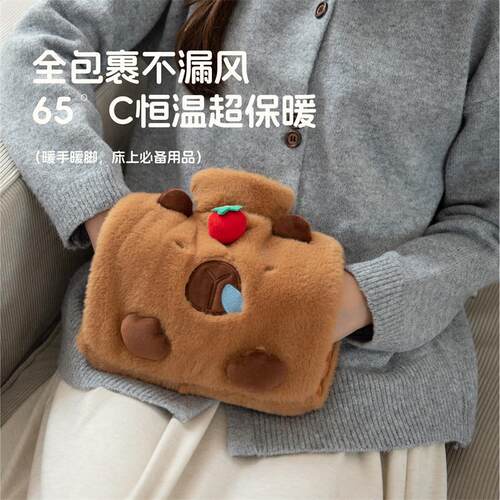 卡皮巴拉热水袋大号注水可爱双插手暖手宝暖肚子卡通毛绒2L暖水袋