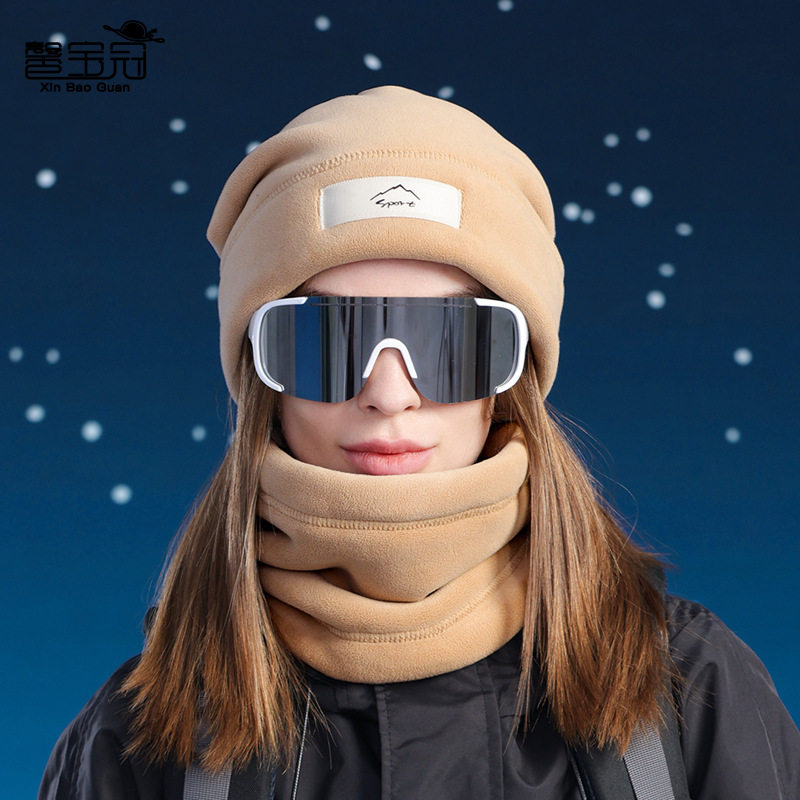 冬季奥粒绒帽子围脖套装加绒保暖护耳套头帽男女户外骑车防寒套帽