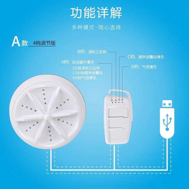 超声波折叠洗衣机袜子内裤涡轮洗衣器宿舍式懒人洗衣机