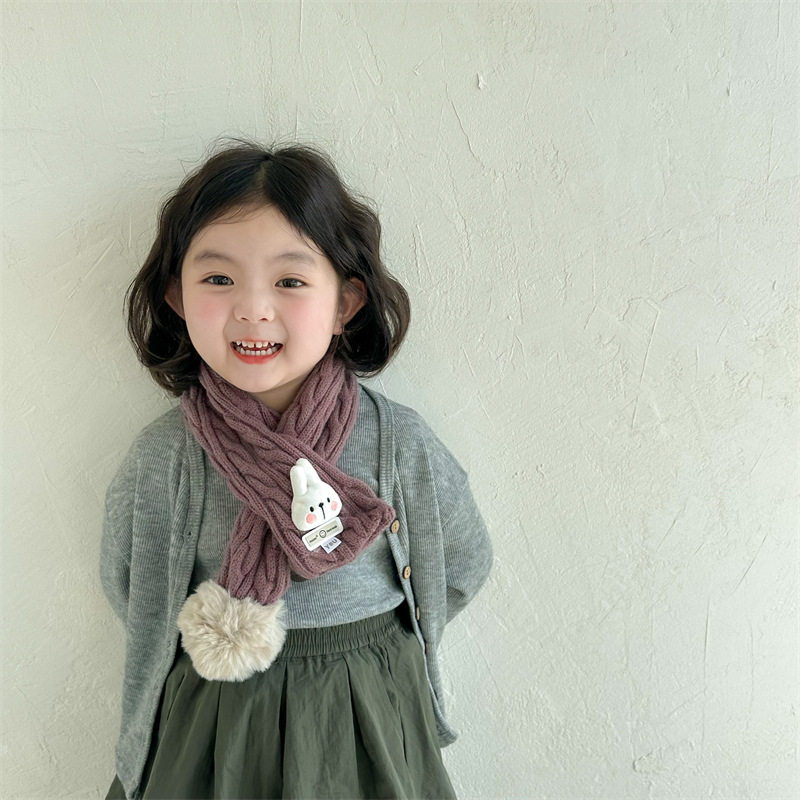 韩版纯色麻花紫色系儿童毛线围脖秋冬季男女宝宝保暖交叉针织围巾