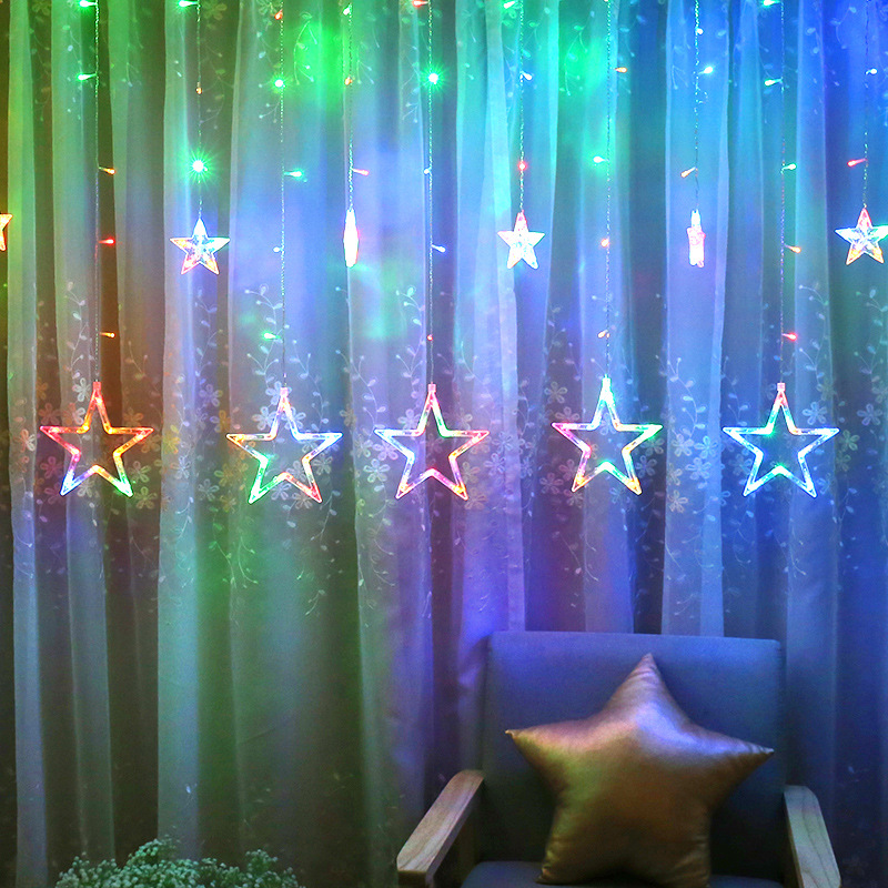 LED星月窗帘灯卧室串灯大小星星插电圣诞节日布置挂灯节日氛围