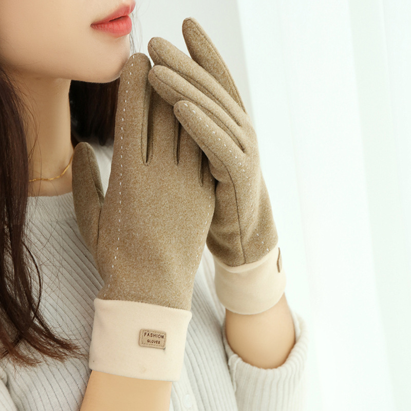 德绒保暖手套女冬季2023新款学生加绒防寒骑车电动车防风触屏手套