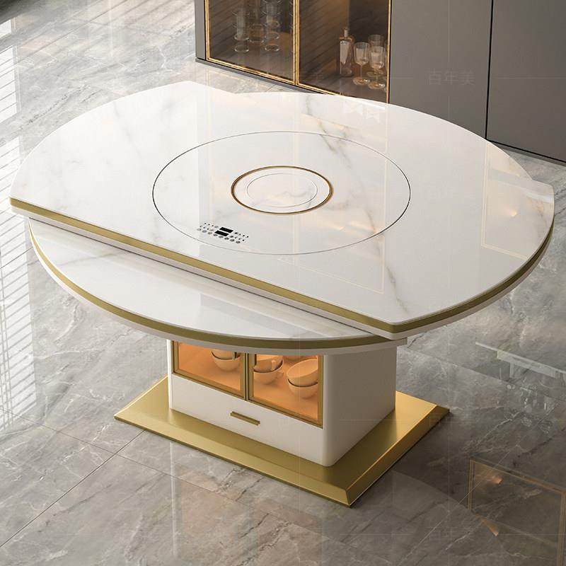 岩板餐桌圆形伸缩家用现代简约折叠多功能内嵌智能转盘电磁炉饭桌,住宅家具,岩板餐桌,淘宝优惠券,粉丝福利购,淘宝优惠卷