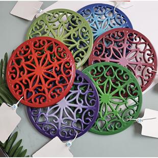 三夏搪瓷铸铁锅垫厨房桌子圆形隔热垫耐高温烤箱去胶锅垫彩色餐垫