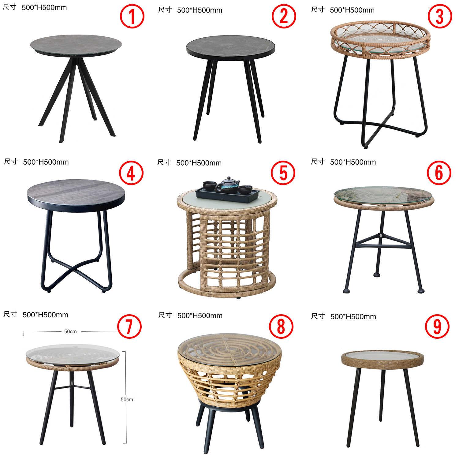 阳台小茶几圆形简易茶桌小户型小圆桌钢化玻璃小圆台子藤编休闲