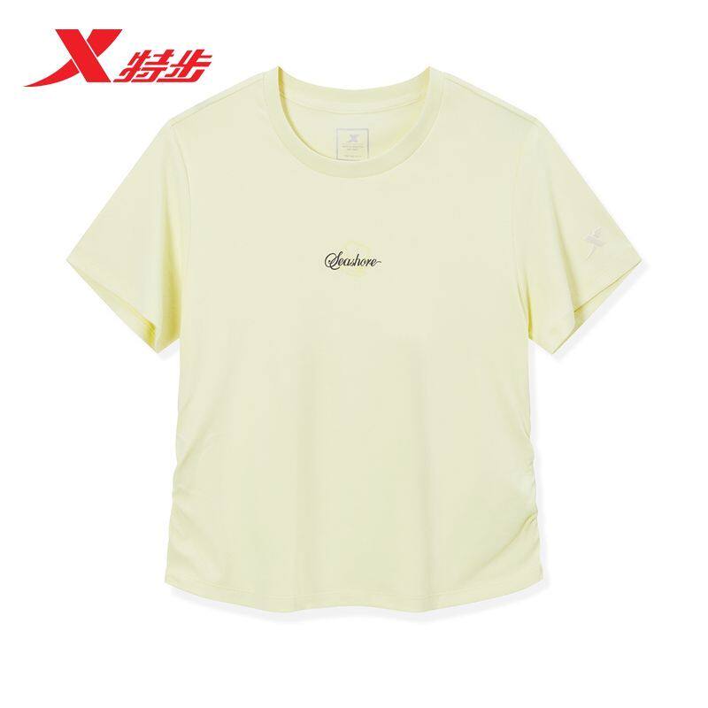 特步短袖T恤女2026夏季新款圆领运动休闲透气针织衫974228010348