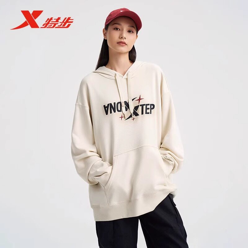 特步运动连帽卫衣男女同款2024秋季新款时尚印花上衣976327930246图片