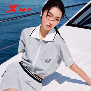 特步翻领短袖女2026夏季新短袖冰丝速干运动梭织T恤974228280528