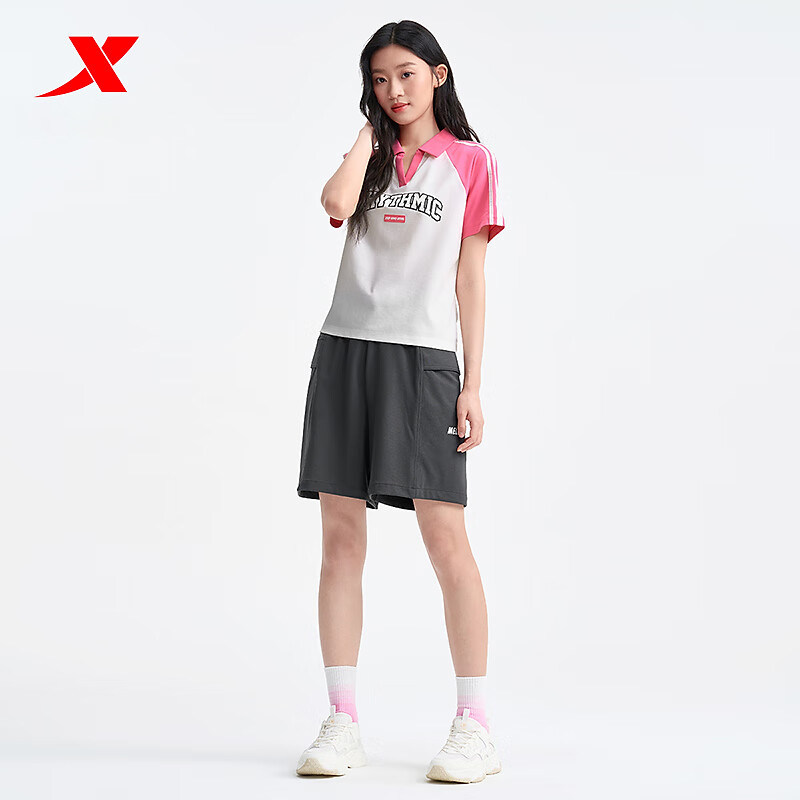 特步针织五分裤女2025夏季宽松透气健身训练跑步裤子975228610097