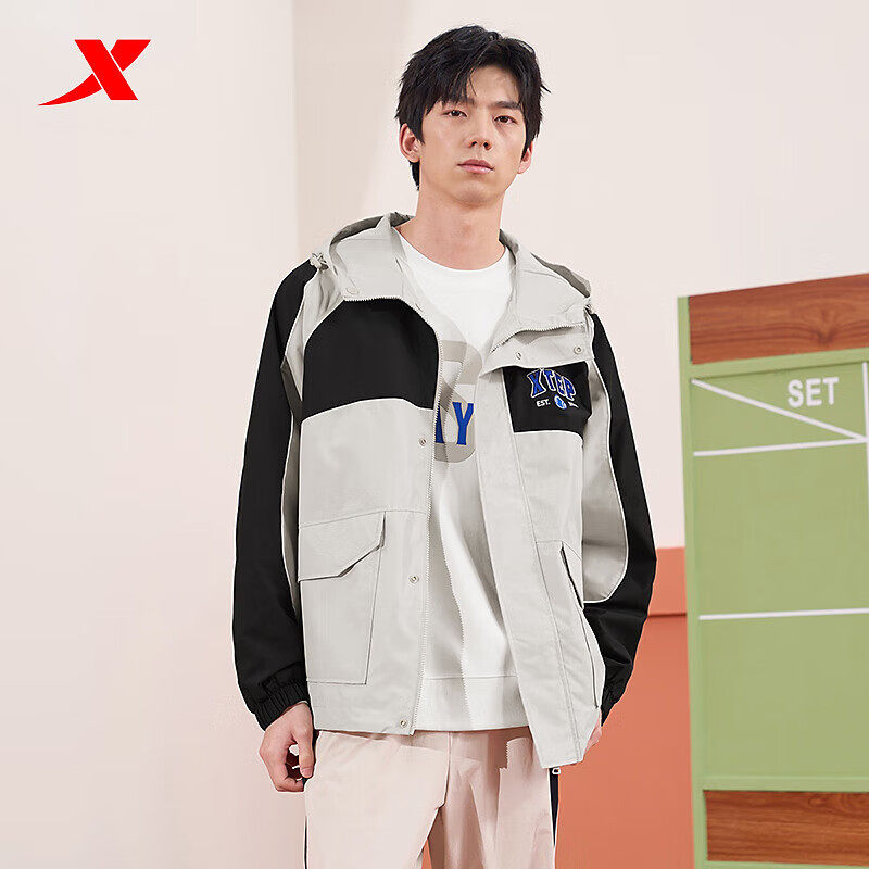 特步男子双层风衣2024春季新款拼接撞色休闲双层风衣976129150497,运动服/休闲服装,运动风衣,淘宝优惠券,粉丝福利购,淘宝优惠卷