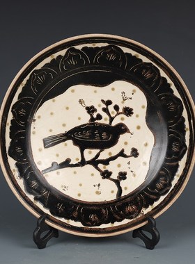 宋瓷定窑白c釉花鸟纹盘古董古玩收藏品包老保真老货瓷器摆件老物